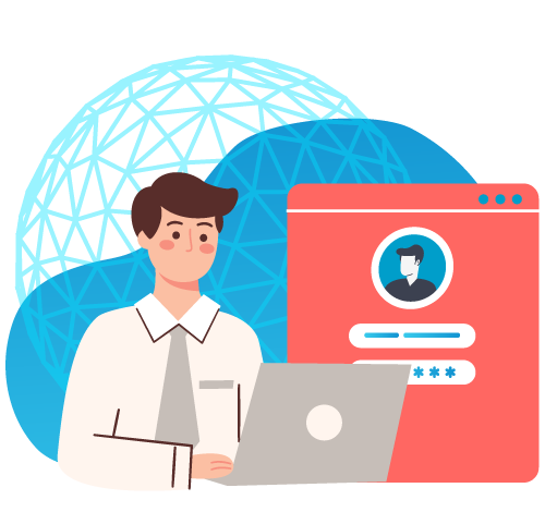 会社員がノートパソコンを使用してシステムにログイン